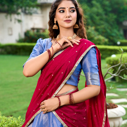 Lorenvalley Royal Blue Kanchipuram Zari Weaving Work Lehenga Choli with Dupatta