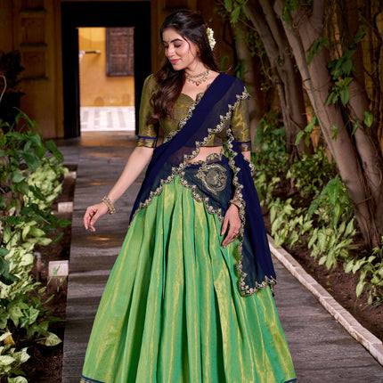 Lorenvalley Fashion Seagreen Kanchipuram Zari Weaving Work Lehenga Choli with Dupatta