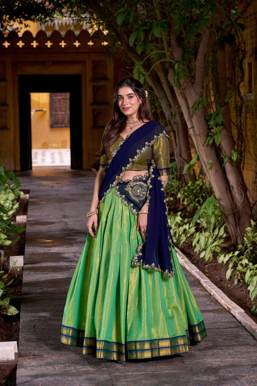 Lorenvalley Fashion Seagreen Kanchipuram Zari Weaving Work Lehenga Choli with Dupatta
