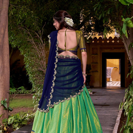 Lorenvalley Fashion Seagreen Kanchipuram Zari Weaving Work Lehenga Choli with Dupatta