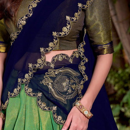 Lorenvalley Fashion Seagreen Kanchipuram Zari Weaving Work Lehenga Choli with Dupatta