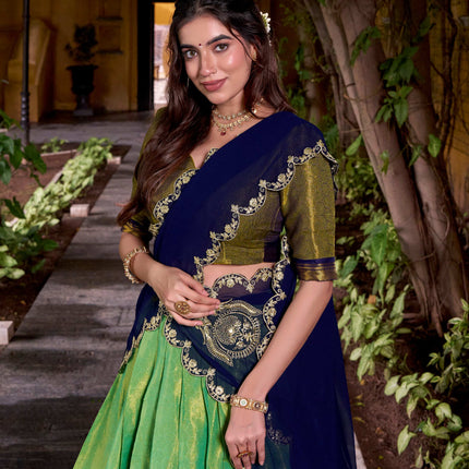 Lorenvalley Fashion Seagreen Kanchipuram Zari Weaving Work Lehenga Choli with Dupatta