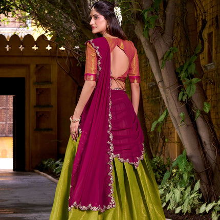 Lorenvalley Fashion Pista Kanchipuram Zari Weaving Work Lehenga Choli with Dupatta