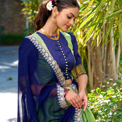 Lorenvalley Pista Zari Chex with Zari Weaving Work Lehenga Choli with Dupatta