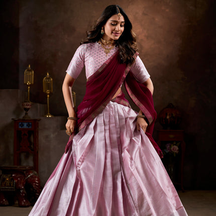 Lorenvalley Purple Jacquard Silk weaving work Lehenga Choli with Dupatta