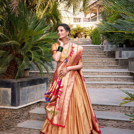 Lorenvalley Chiku Jacquard Silk Paithani Zari Weaving Work Lehenga Choli with Dupatta