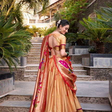 Lorenvalley Chiku Jacquard Silk Paithani Zari Weaving Work Lehenga Choli with Dupatta
