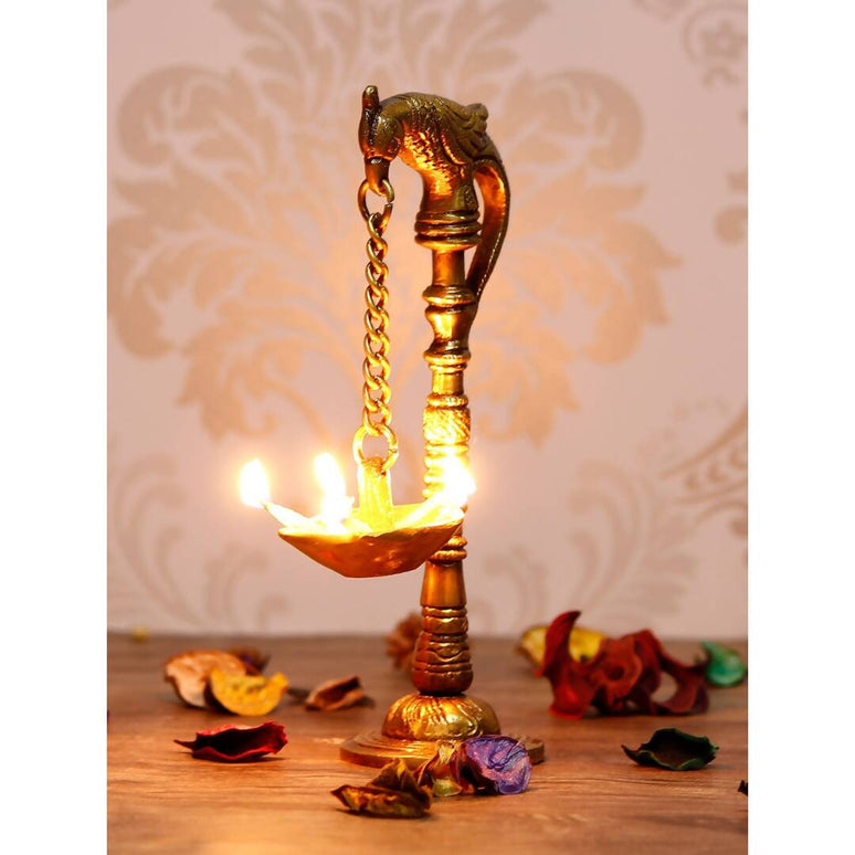 eCraftIndia Gold Toned Decorative Brass Parrot Diya