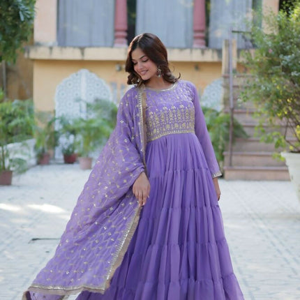 Aastha Fashion Purple Star Georgette Embroidery Party Wear Designer Gown