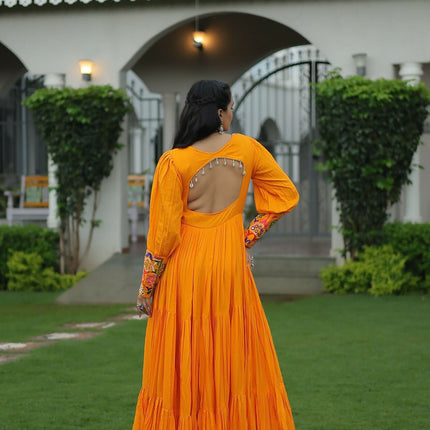 Aastha Fashion Yellow Rayon Party Wear Designer Gown Collection