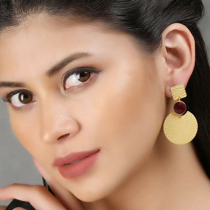 Joban Fashion Women Round Shape Matte Gold Earrings