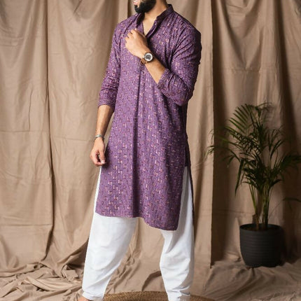 Purple Rayon Thread Embroidery Work Kurta Set - Mahotsav