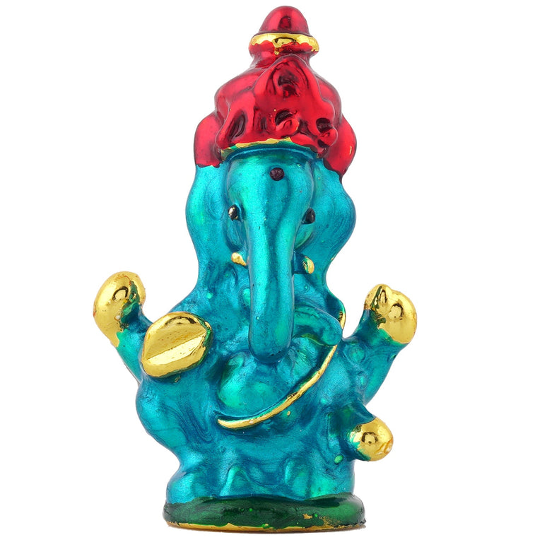 Estele Gold-Polished God of beginnings Lord Ganesha Idol with multi-color Stone Type:Enamel for Gifts & HouseWarming/Home/Office Decors
