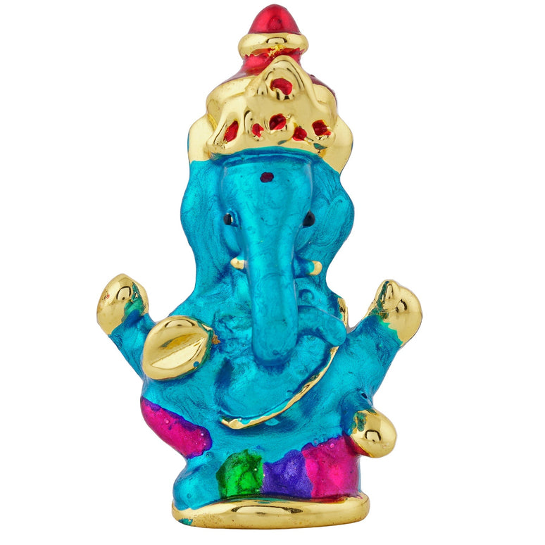 Estele Gold-Polished Spiritual Lord Ganesha Idol with multi-color Stone Type:Enamel for Gifts & HouseWarming/Home/Office Decors