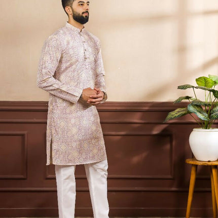 Lavender Art Silk Digital Printed, Embroidery Work Kurta Set - Mahotsav
