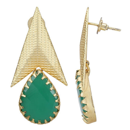 Joban Fashion Women Green Stone Matte Gold Earrings