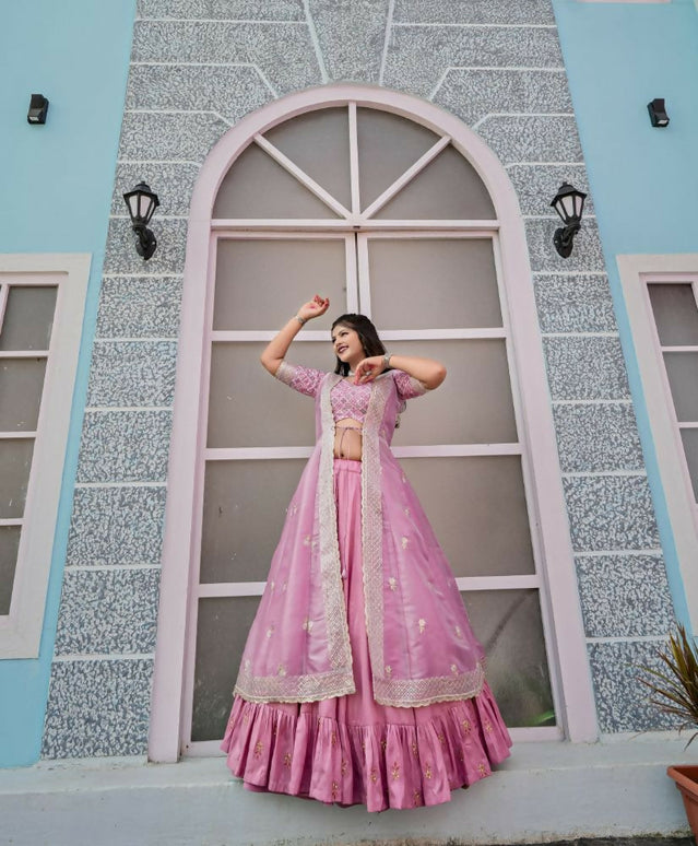 Aastha Fashion Pink Heavy Joya Silk Heavy Embroidery Zari Semi Stitched Wedding Wear Lehenga Choli