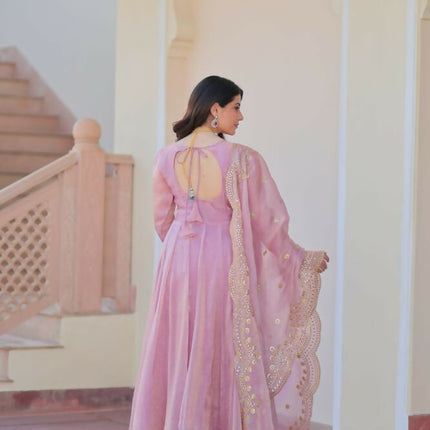 Aastha Fashion Pink Fendy Chiffon 12 Kali Stitched Party Wear Designer Gown