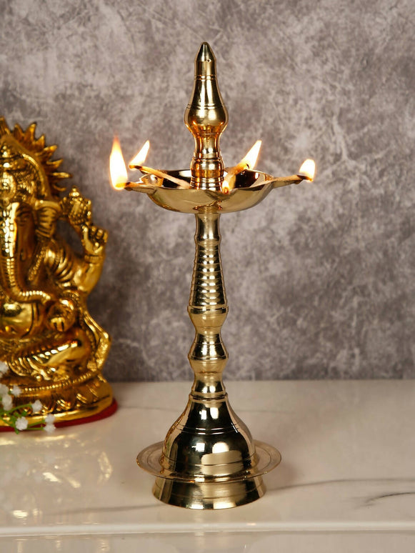 CraftVatika Gold-Toned Brass Kerala Diya Oil Lamp Stand