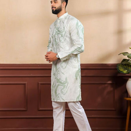 Green Art Silk Digital Printed, Embroidery Work Kurta Set - Mahotsav