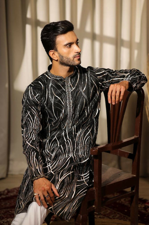 Black Viscose Designer Embroidery Work Kurta Set - Mahotsav