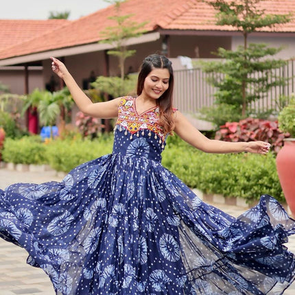 Aastha Fashion Blue Faux Georgette Navratri Designer Gown Collection