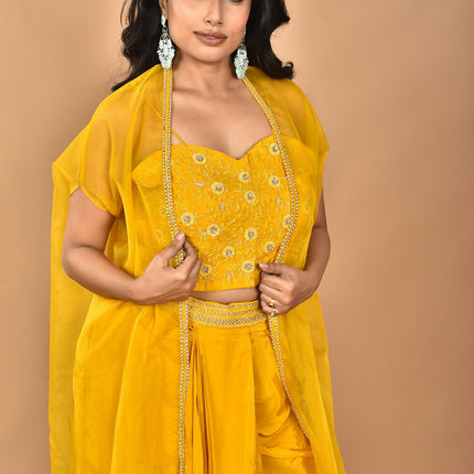 Morchari Women Hand Embroidery Crop Top-Yellow