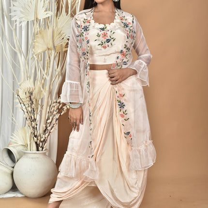 Morchari Women Hand Embroidery Crop Top-Light Peach