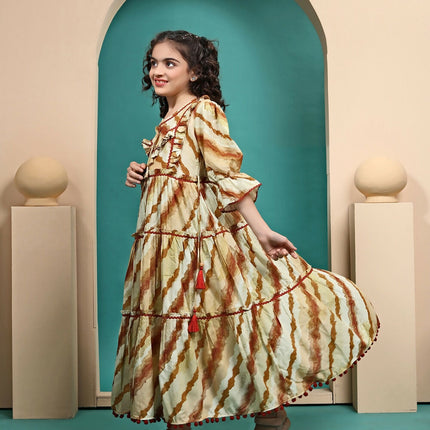 Divine Drape Girls Muslin Mustard Printed Kids Anarkali Gown