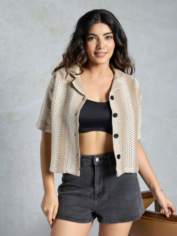 Grey Knited Wevon Designer Shirt - Hiral Fashion