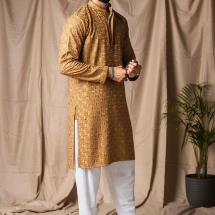 Occur Yellow Rayon Thread Embroidery Work Kurta Set - Mahotsav