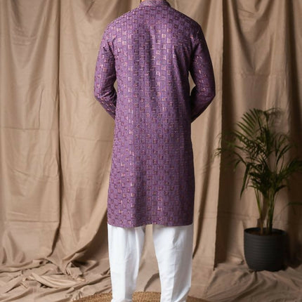 Purple Rayon Thread Embroidery Work Kurta Set - Mahotsav