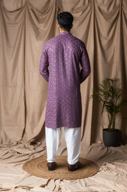 Purple Rayon Thread Embroidery Work Kurta Set - Mahotsav