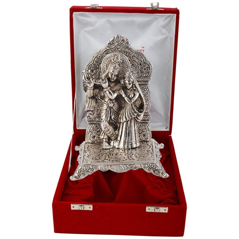 International Gift Silver Plated Radha Krishna Idol