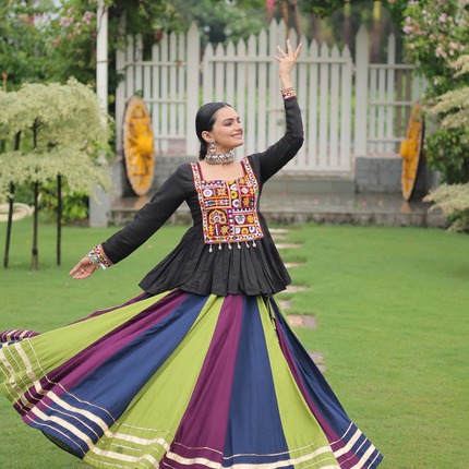 Lorenvalley Fashion Multicolor Rayon with Attractive Gota-Patti Lace Lehenga Choli