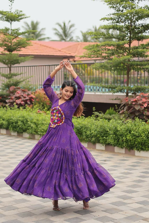 Aastha Fashion Purple Faux Georgette Navratri Designer Gown Collection
