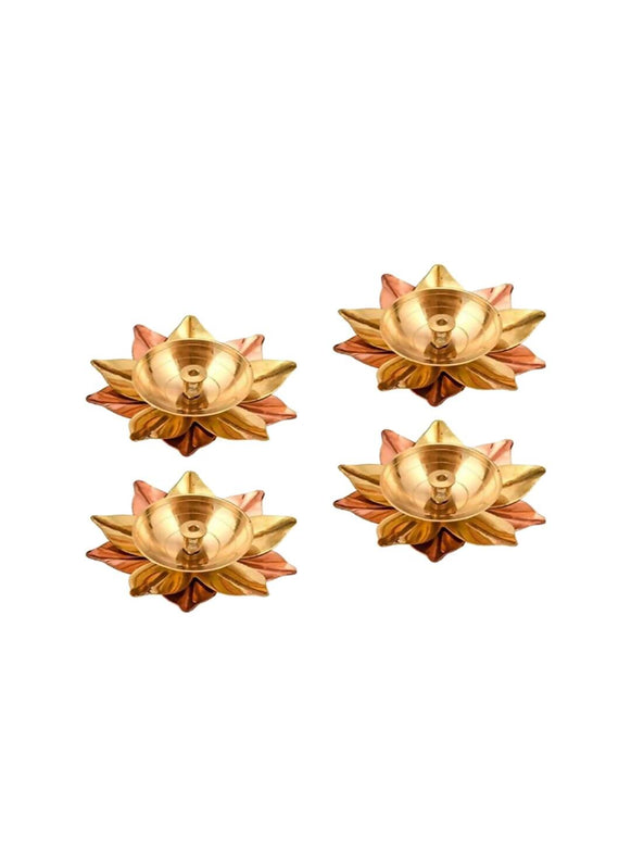 Tied Ribbons Gold-toned & Rose Gold-Toned 4 Pieces Antique Lotus Akhand Brass Diyas