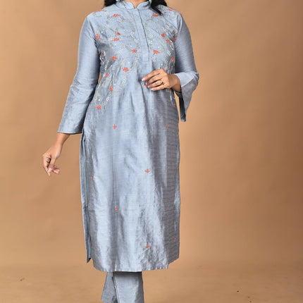 Morchari Women And Hand Embroidery Co-Ord Set-Grey