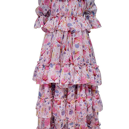 LH Luxury Fashion Glam Tiered Dress – Elegant Floral Long Dress for Girls