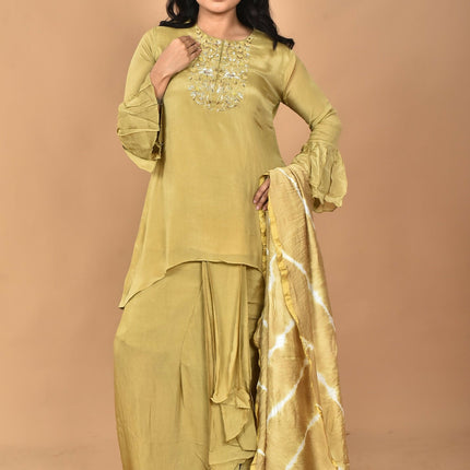 Morchari Women And Hand Embroidery Palazzo Set-Mehandi Green