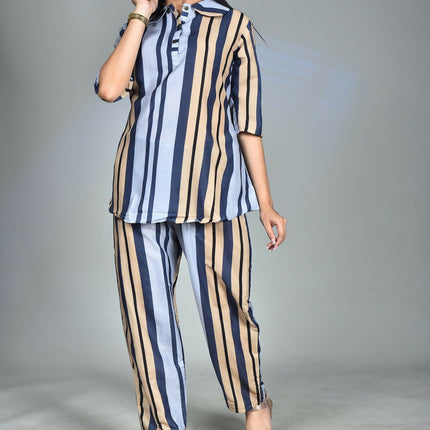 Morchari Digital Print Semi Muslin Co-Ord Set Top & Trouser-Multicolor