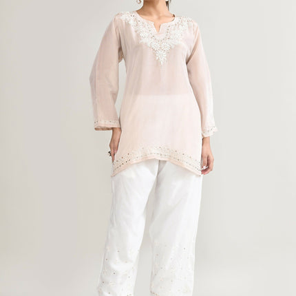 Joban Fashion Womens Cotton ChikanKari Off White Cord set