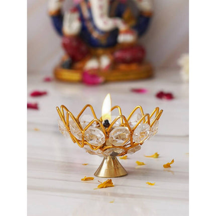 eCraftIndia Lotus Shape Crystal Diya