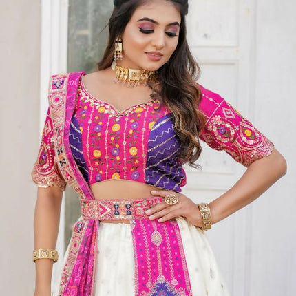 Aastha Fashion Off White Heavy Jacquard Fabric Heavy Embroidery Sequence + Thread +Zari +Ready Lace Semi Stitched Wedding Wear Lehenga Choli