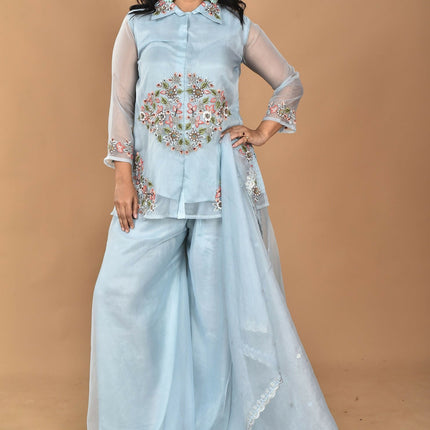 Morchari Women And Hand Embroidery Palazzo Set-Sky Blue