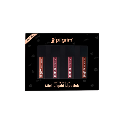 Pilgrim Matte Mini Liquid Lipstick 4 In 1 Pack Smudgeproof, Hydrating & Lightweight - Nude Temptation