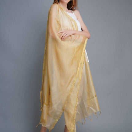 Shehnaai Chanderi Silk Dupatta In Golden Colour With A Golden Woven Border