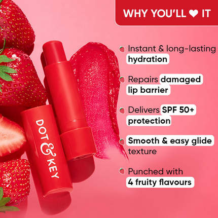Dot & Key Barrier Repair Hydrating Lip Balm SPF 50 With Ceramides & Peptides Strawberry Red