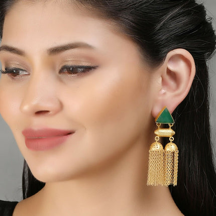 Joban Fashion Women Green Stone Matte Gold Jhumka