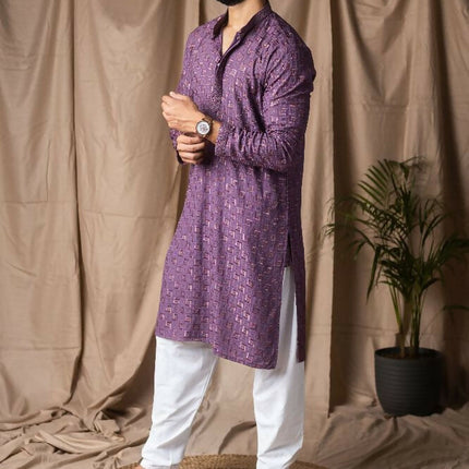 Purple Rayon Thread Embroidery Work Kurta Set - Mahotsav
